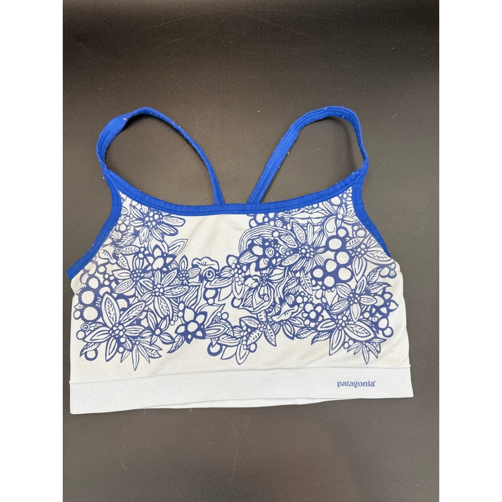 Patagonia Women Blue Floral Active Mesh Sports Bra 32104 Size L